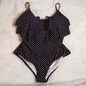 MEETCURVE SIZE XL ONE PIECE POLKA DOT RUFFLE SWIMSUIT